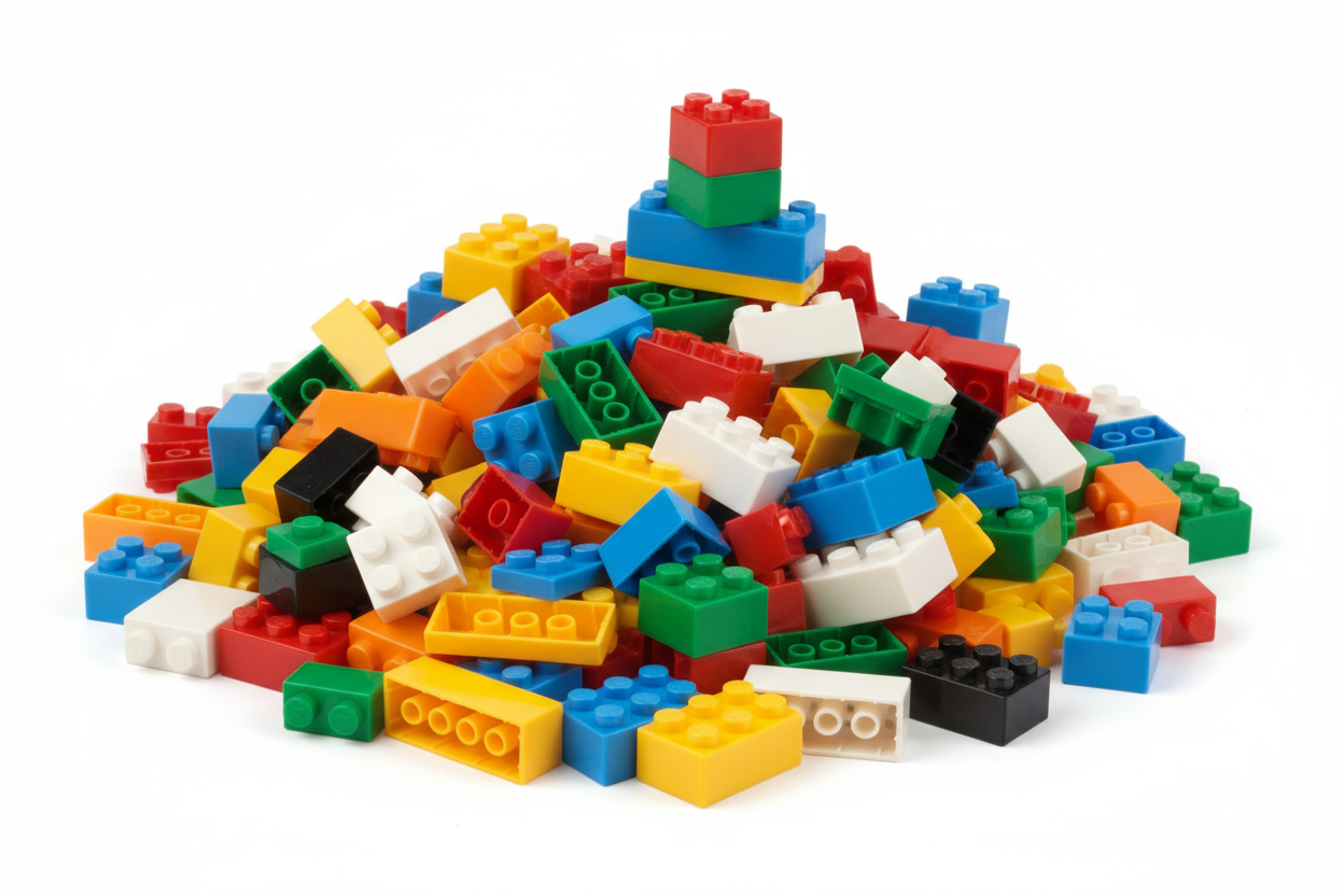 Einen Haufen Klemmbausteine mit verschiedenen Farben