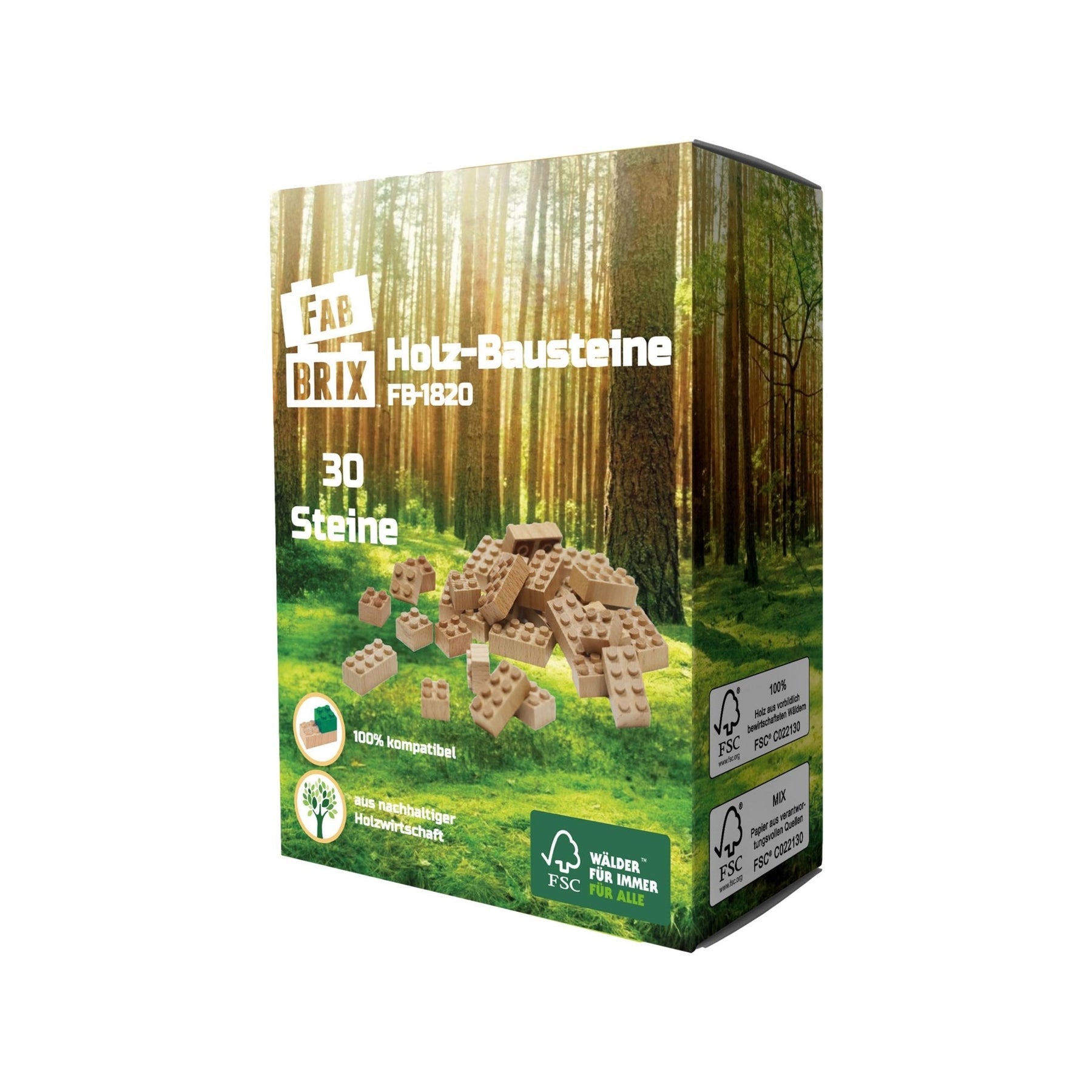 FabBrix - Holzbausteine-Set 30 Stück (2x4 und 2x2)