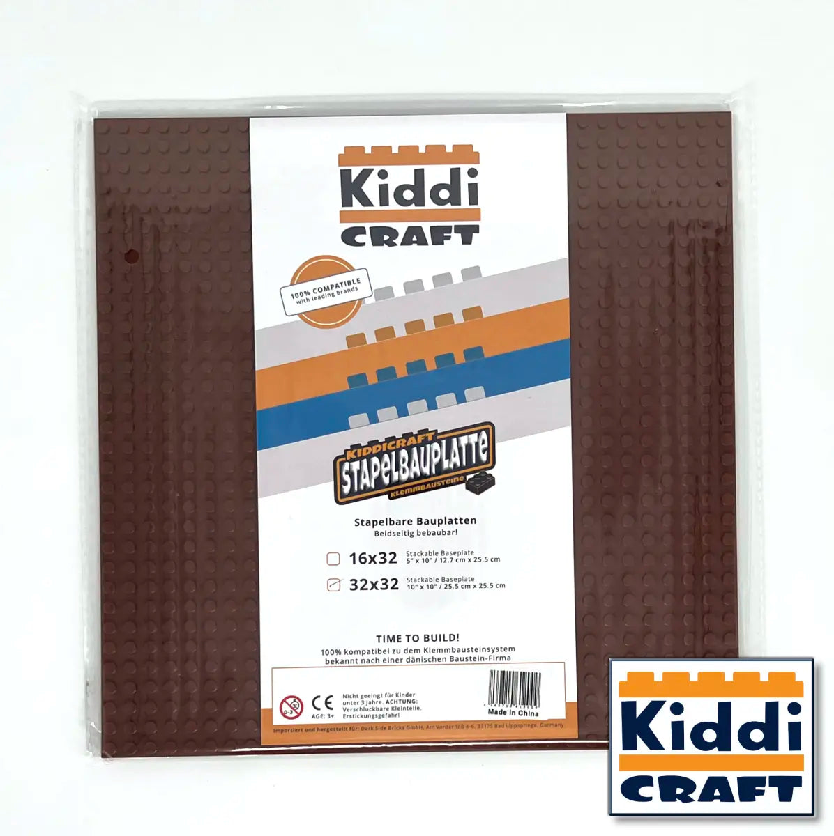 Kiddicraft Stackable Baseplate 32 x 32 Noppen (25,5 x 25,5cm) Braun