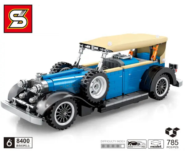 Blauer Oldtimer mit Pull Back-Funktion