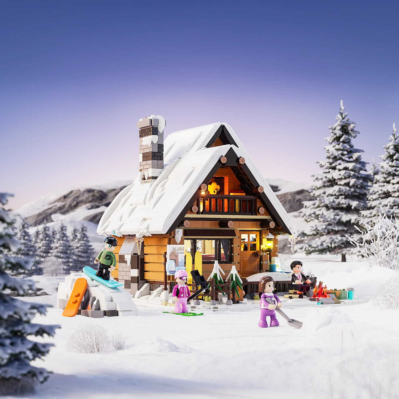 Lumibricks F9041 Ski Lodge mit LED | 2187 Teile Skihütte – Bild 6