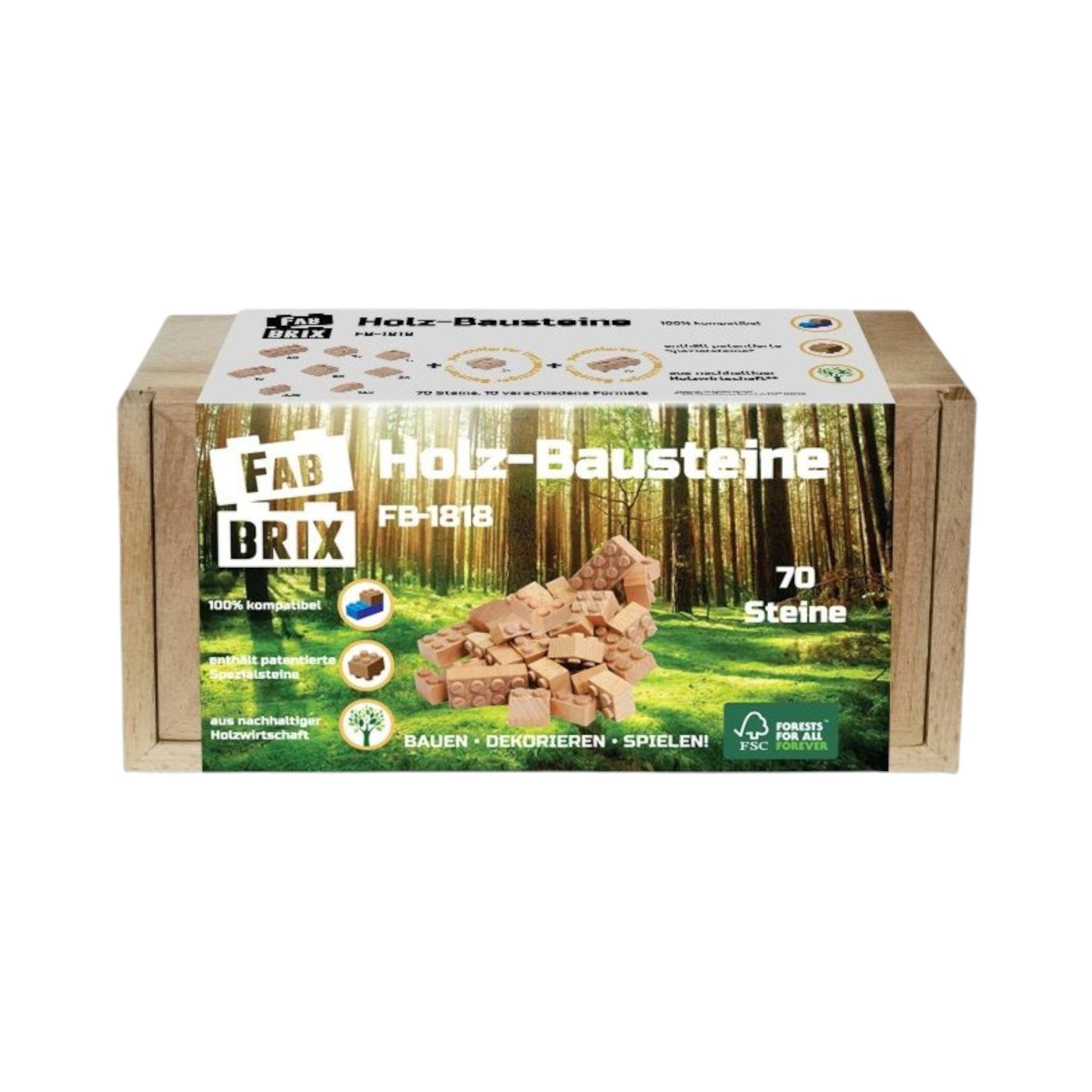 FabBrix Holz-Bausteine - 70 Steine Holzbox