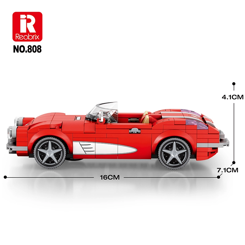 Reobrix 808 Roter Retro-Sportwagen C1 Stil 1:24 | 8 Noppen – Bild 3