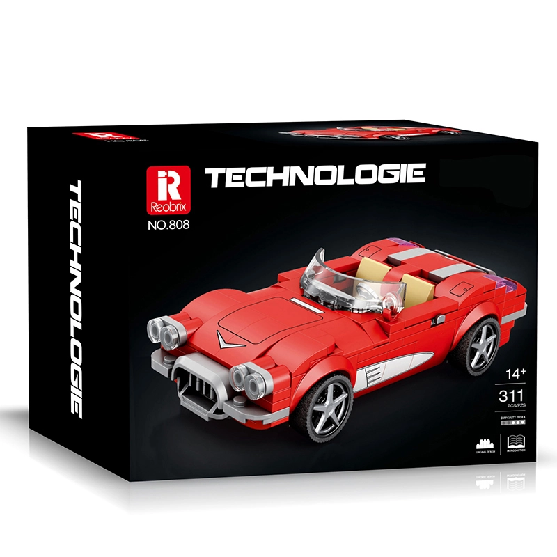 Reobrix 808 Roter Retro-Sportwagen C1 Stil 1:24 | 8 Noppen