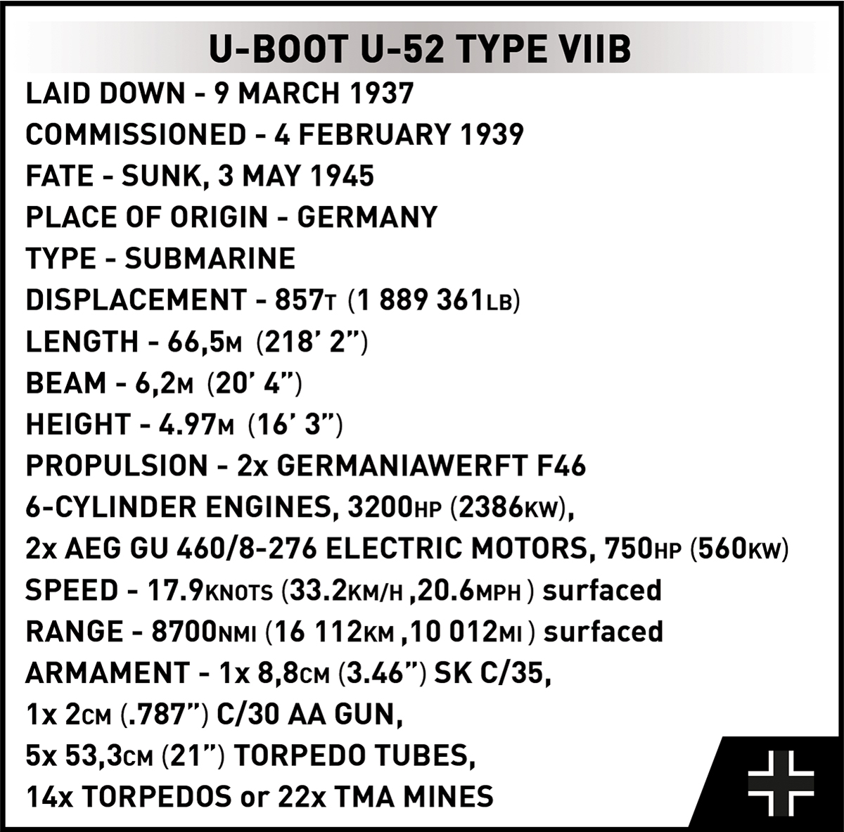 COBI 4852 U-Boot Typ VIIB U-52 1:144 | WWII 474 Teile – Bild 9