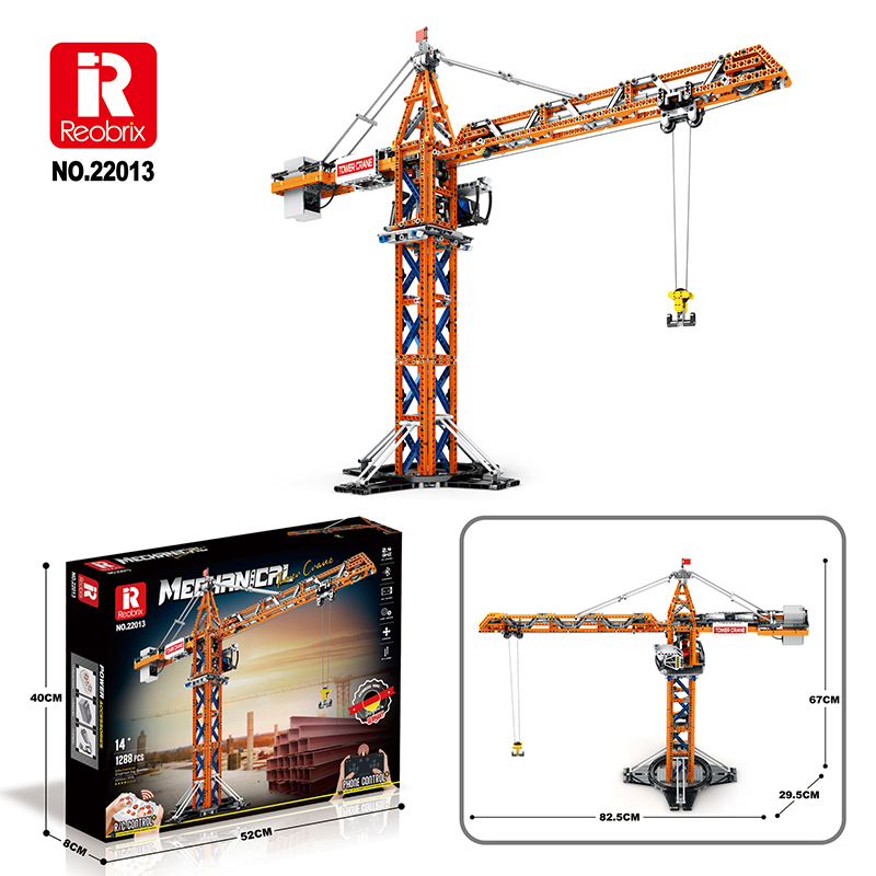 Reobrix 22013 RC Turmdrehkran mit Motoren | Technic 1288 Teile – Bild 6