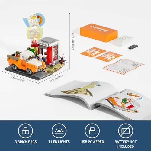 Lumibricks L9082 Sunset StopOver mit LED | 455 Teile 70s Highway – Bild 8