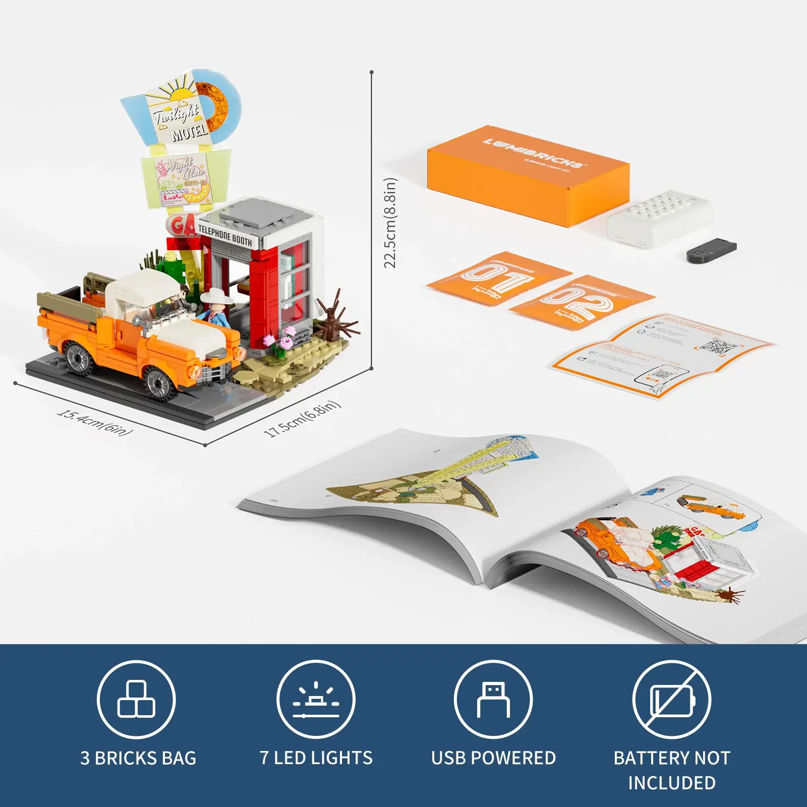 Lumibricks L9082 Sunset StopOver mit LED | 455 Teile 70s Highway – Bild 9