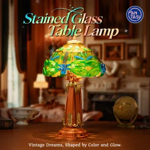 Pantasy 85042 Tischlampe Buntglas | 1067 Teile Tiffany Lampe LED