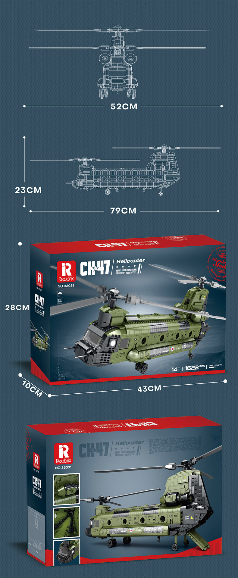 Reobrix 33031 CH-47 Transporthubschrauber | 1458 Teile – Bild 5