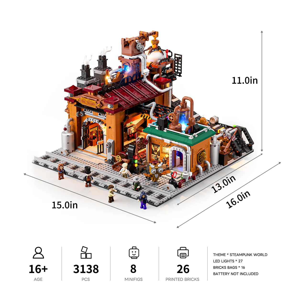 Lumibricks L9101 Ore Factory mit LED | 3138 Teile Steampunk – Bild 16