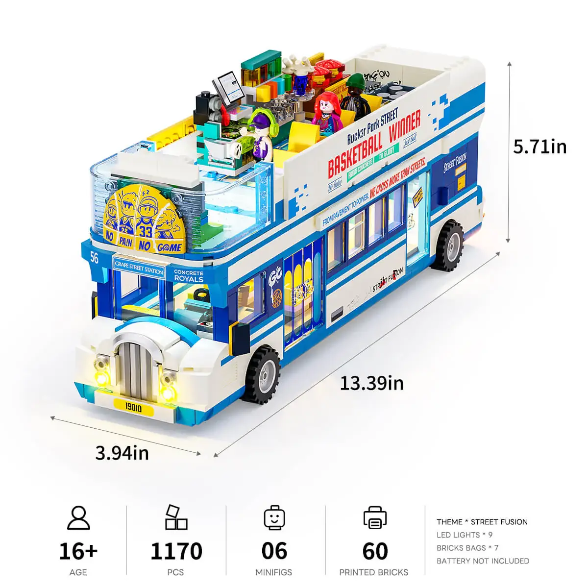 Lumibricks 19010 Streetball Tour Bus mit LED | 1170 Teile – Bild 12
