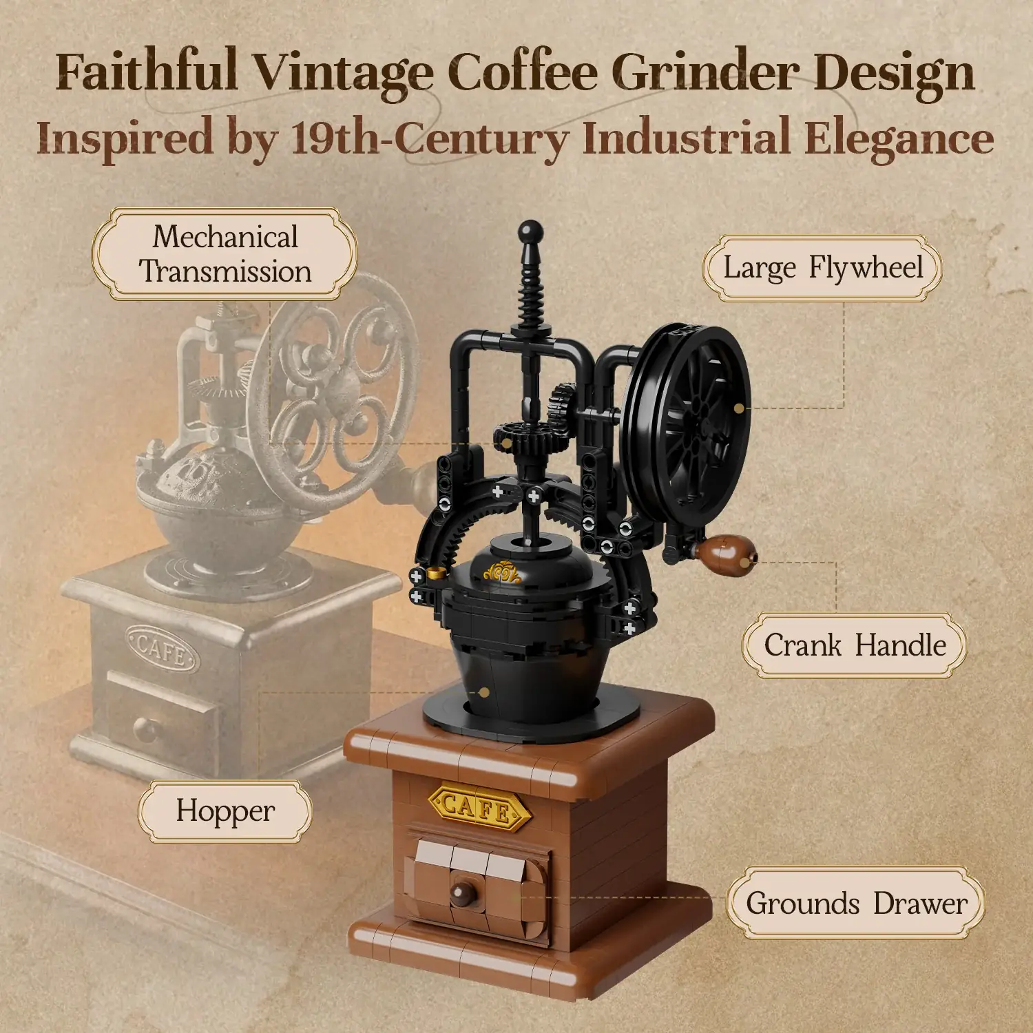 Pantasy 85053 Kaffeemühle Coffee Grinder | 446 Teile Retro – Bild 3